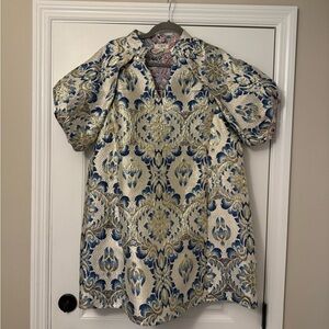 Never worn! Umgee Blue and Gold Brocade Mini Dress